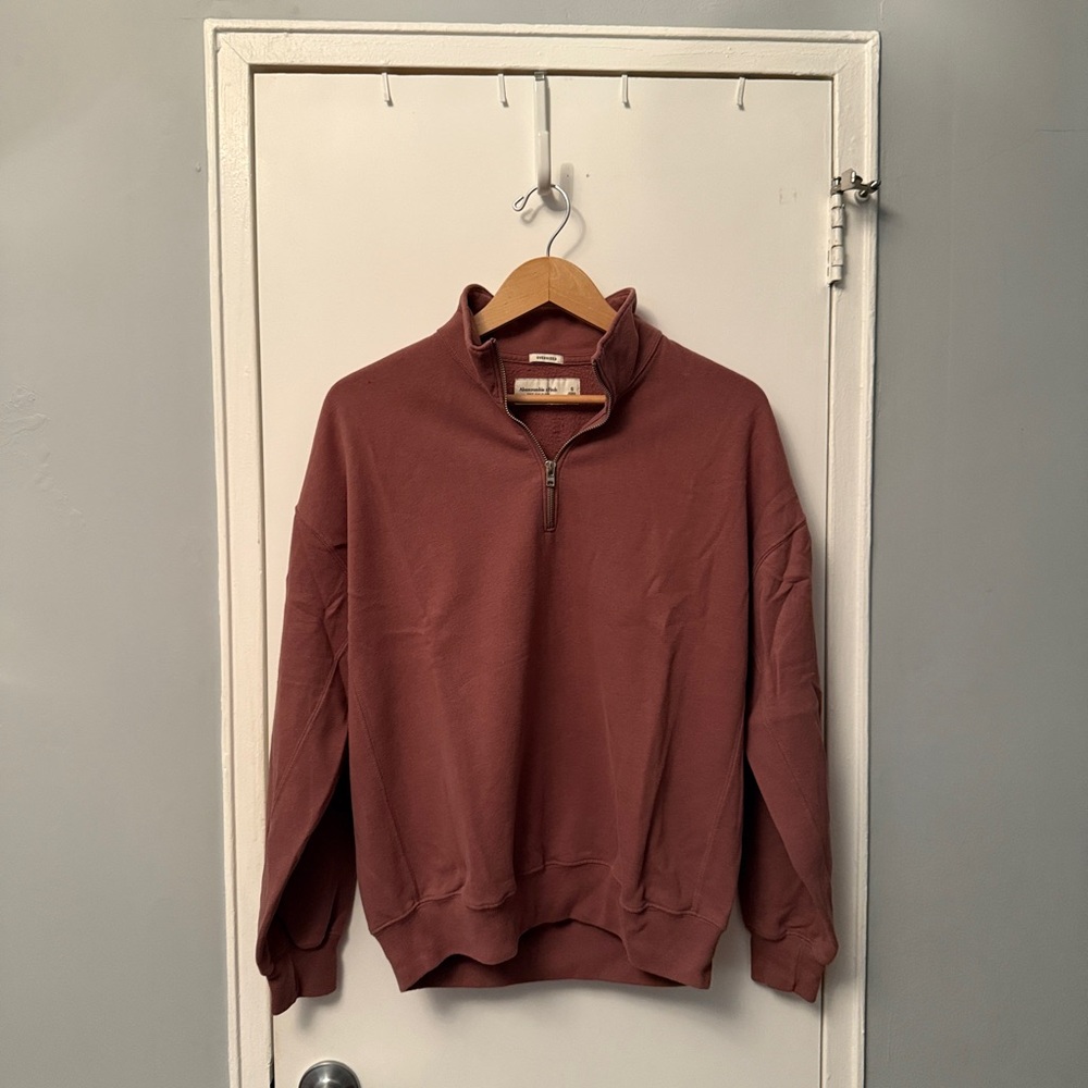 Abercrombie & Fitch Burgundy Oversized Soft AF Quarter-Zip Men’s Small